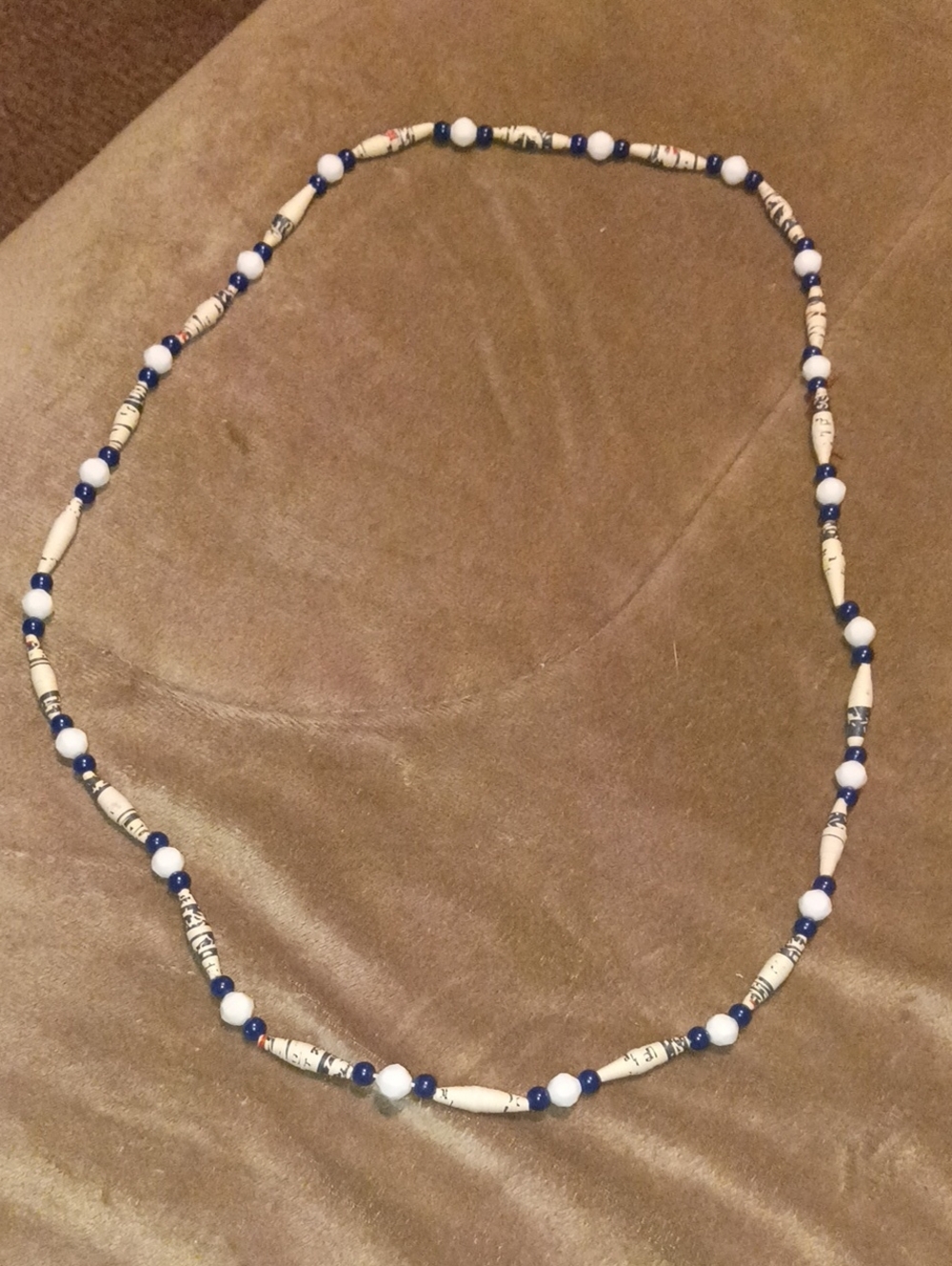 Vintage Handcrafted Blue and White Plastic And Paper Beaded Women's Necklace